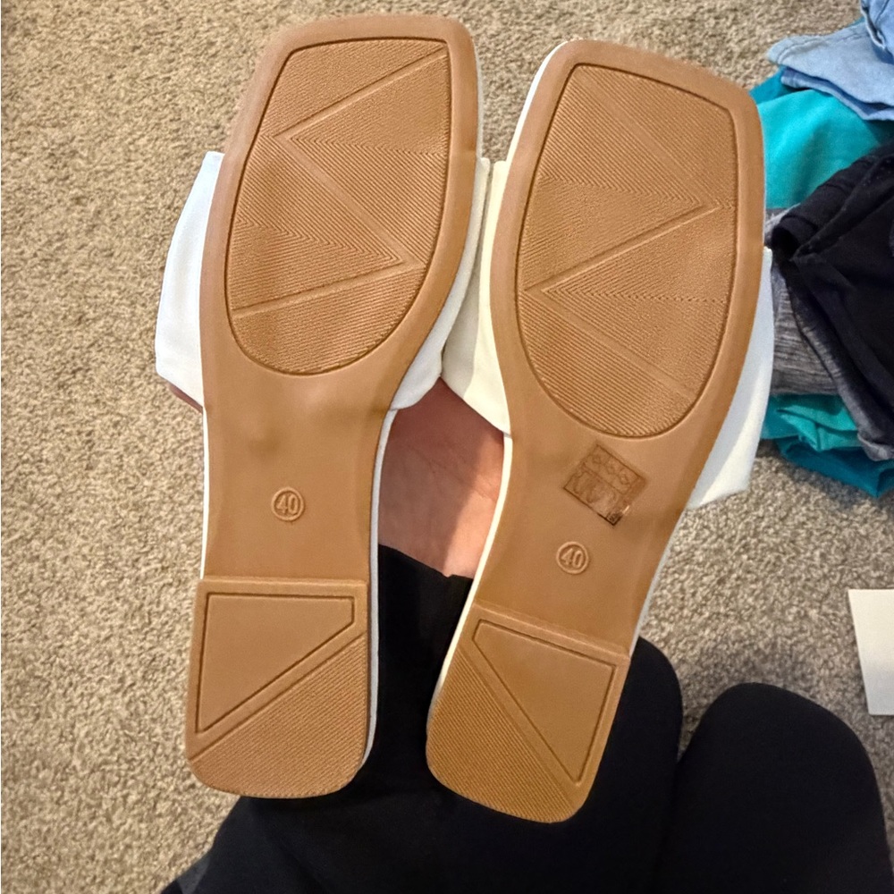 Women's White Square-Toe Slide Sandals